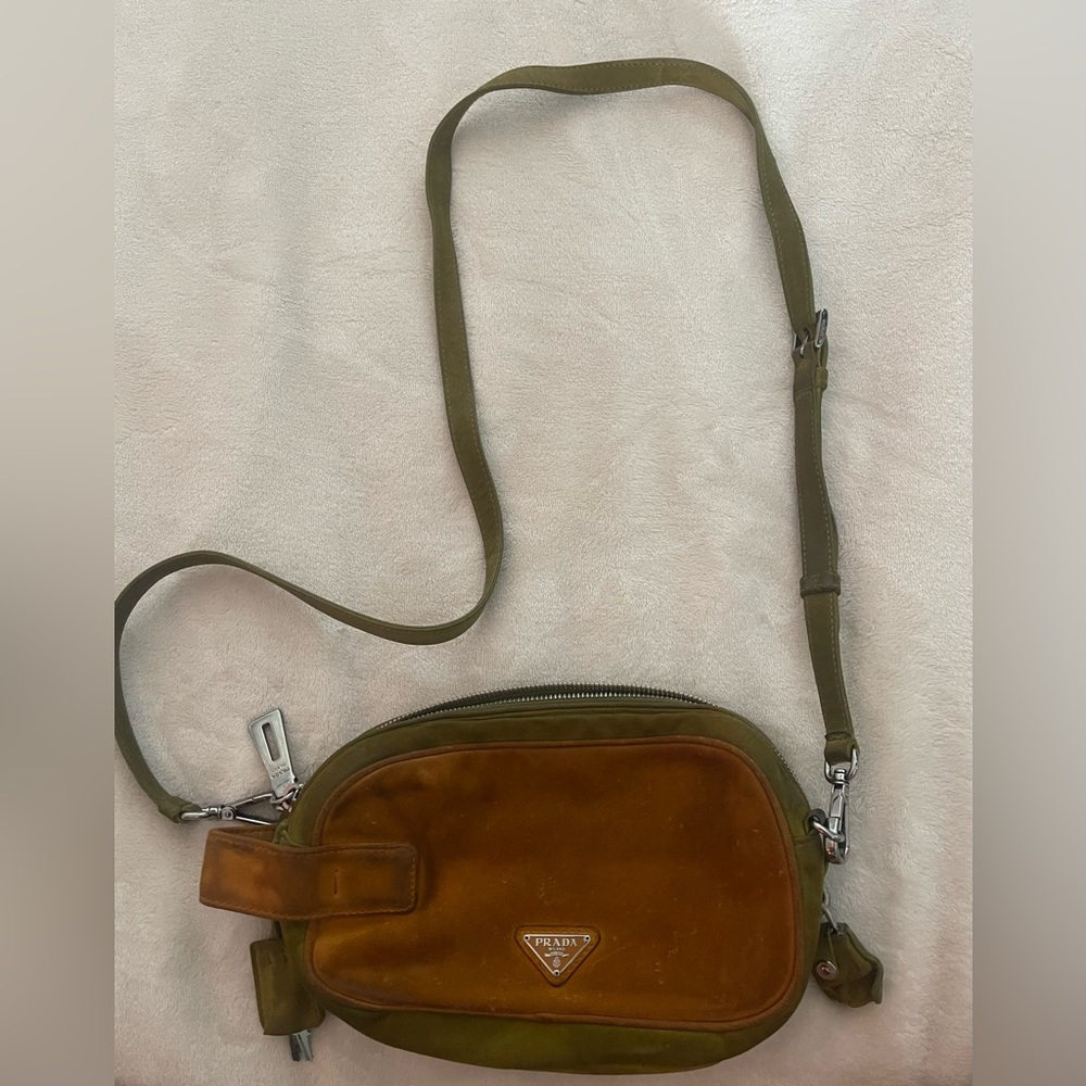 Vintage Prada Green and Orange Leather Cross Body Bag
